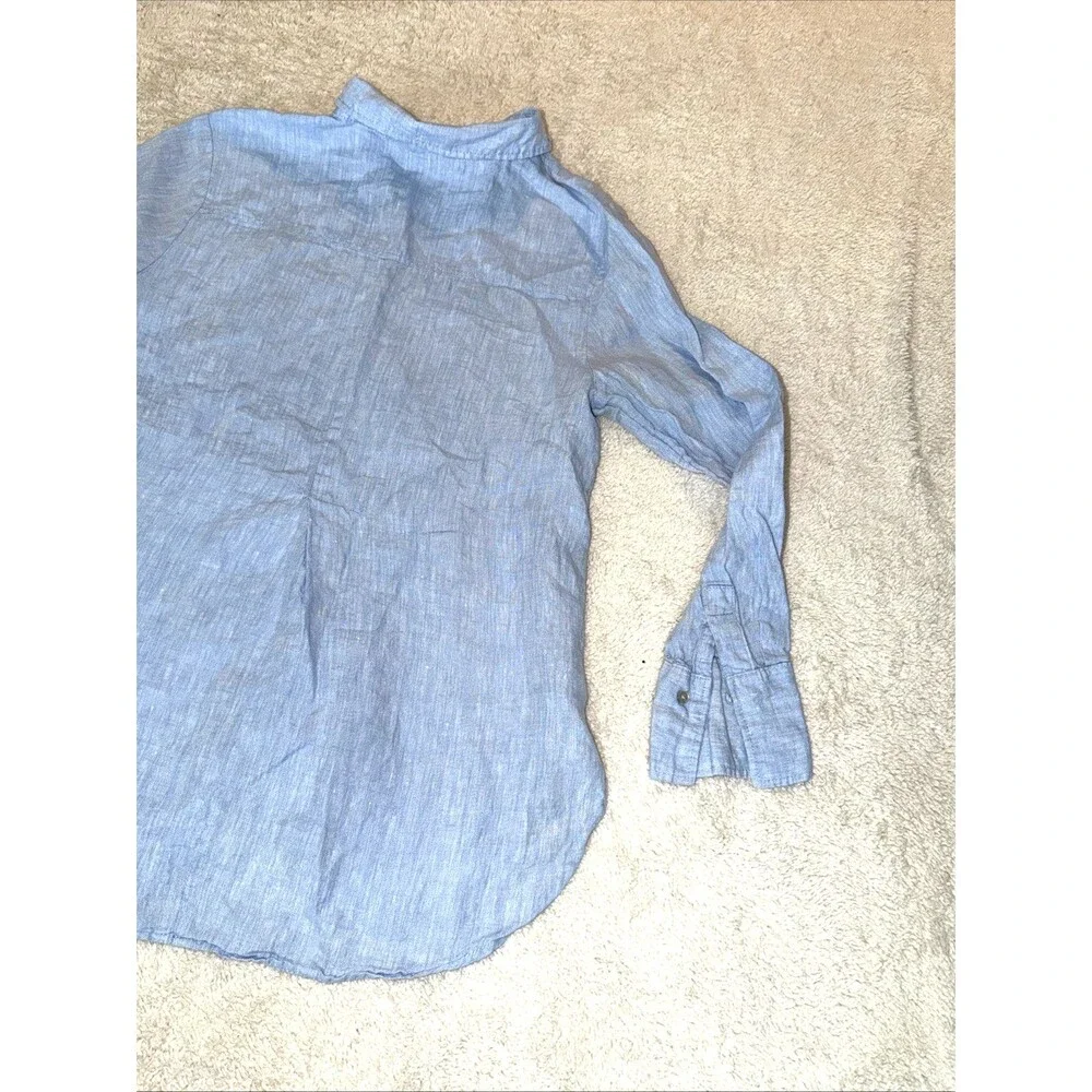 Linen Button Shirt Size 6 Long Sleeve Womens H&M Light Blue Lightweight - Picture 11 of 12